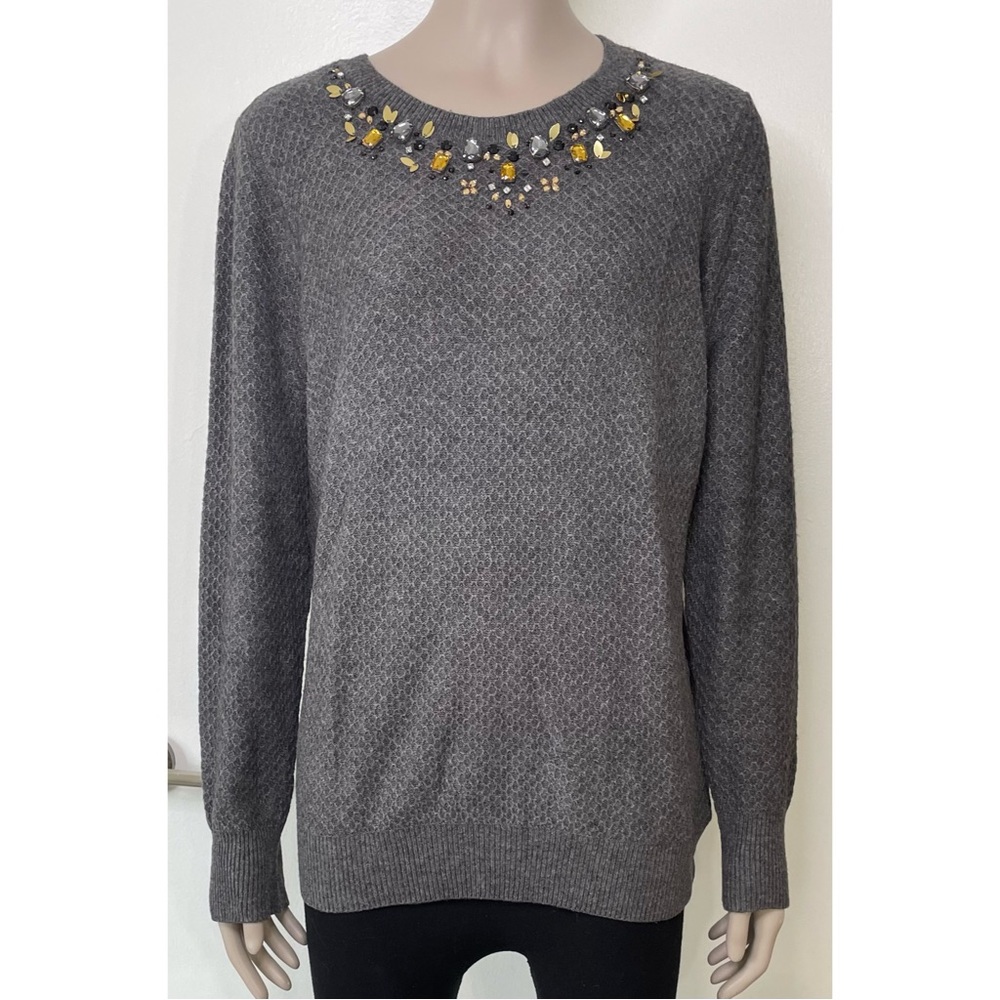 Joie Grey Jewel Embellished Wool Cashmere Blend Sweater